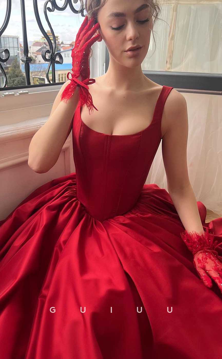 G4438 - Elegant & Timeless A-Line Round Straps Long Sweep Prom Formal Gown with Slit