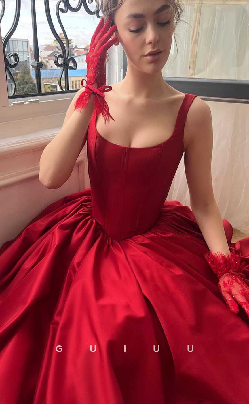 G4438 - Elegant & Timeless A-Line Round Straps Long Sweep Prom Formal Gown with Slit