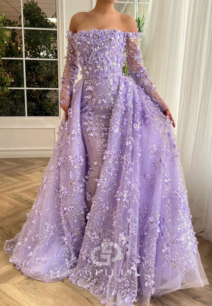 Charming A-Line Long Sleeves V-Neck Appliques Evening Dress