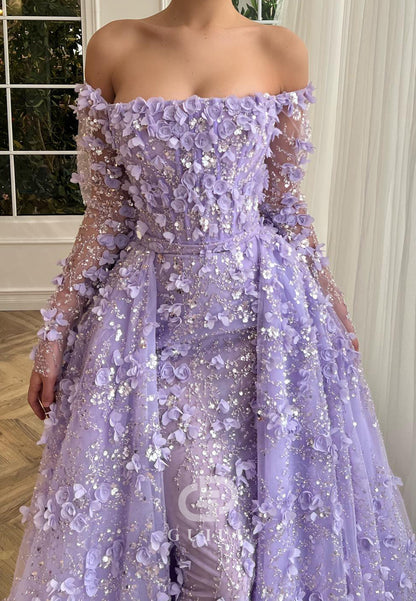 Charming A-Line Long Sleeves V-Neck Appliques Evening Dress