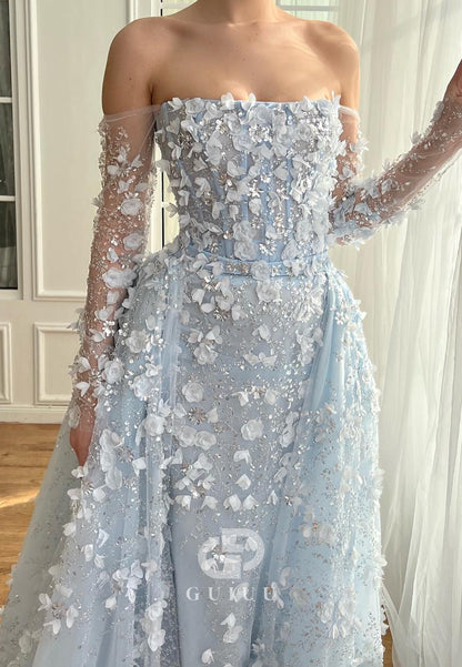 Charming A-Line Long Sleeves V-Neck Appliques Evening Dress