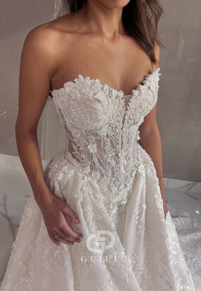 Charming A-Line Sleeveless Strapless Appliques Wedding Dress