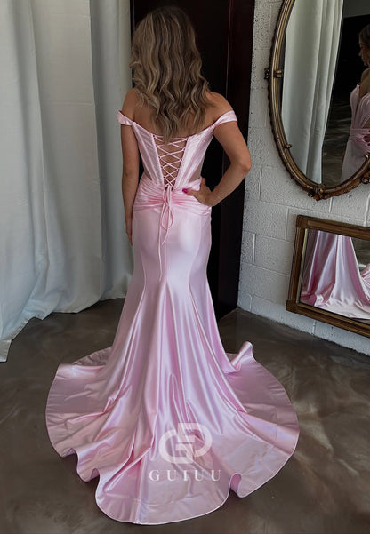 Blushing Pink Sleeveless Sweetheart Corset Slit Prom Dress