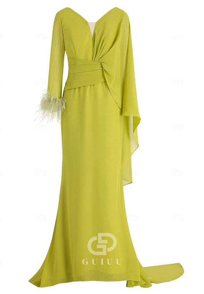 Long Sleeves V-Neck Floor-Length Evening Formal Dress