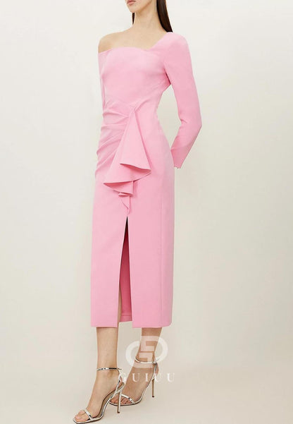 Long Sleeves Long Sleeves Slit Knee-Length Work Dress