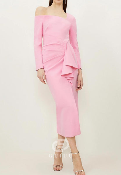 Long Sleeves Long Sleeves Slit Knee-Length Work Dress