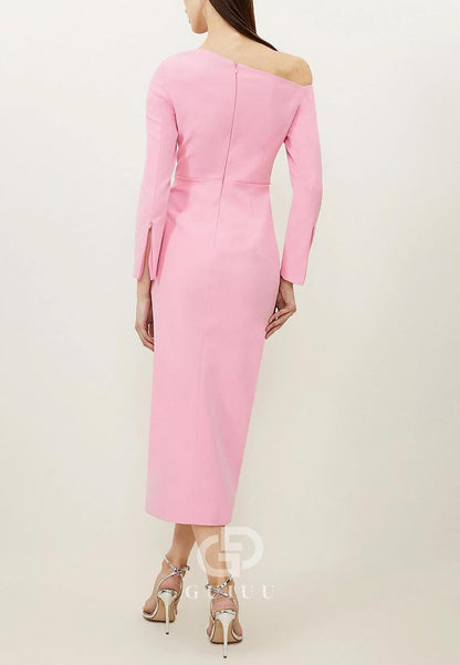Long Sleeves Long Sleeves Slit Knee-Length Work Dress