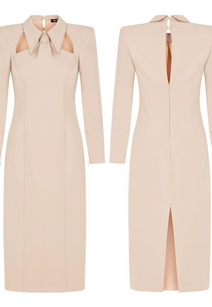 Elegant Suit collar Long Sleeves A-Line Work Dress