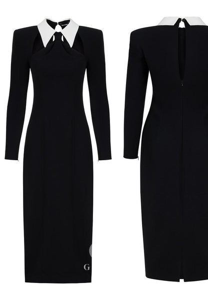 Elegant Suit collar Long Sleeves A-Line Work Dress