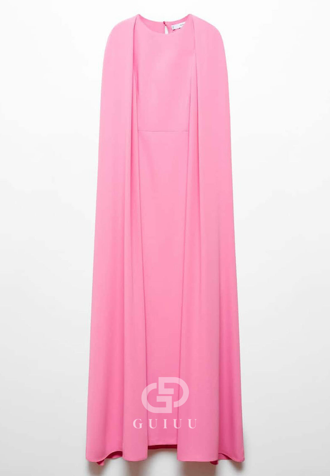 Candy Pink Cape Scoop A-Line Floor-Length Evening Dress