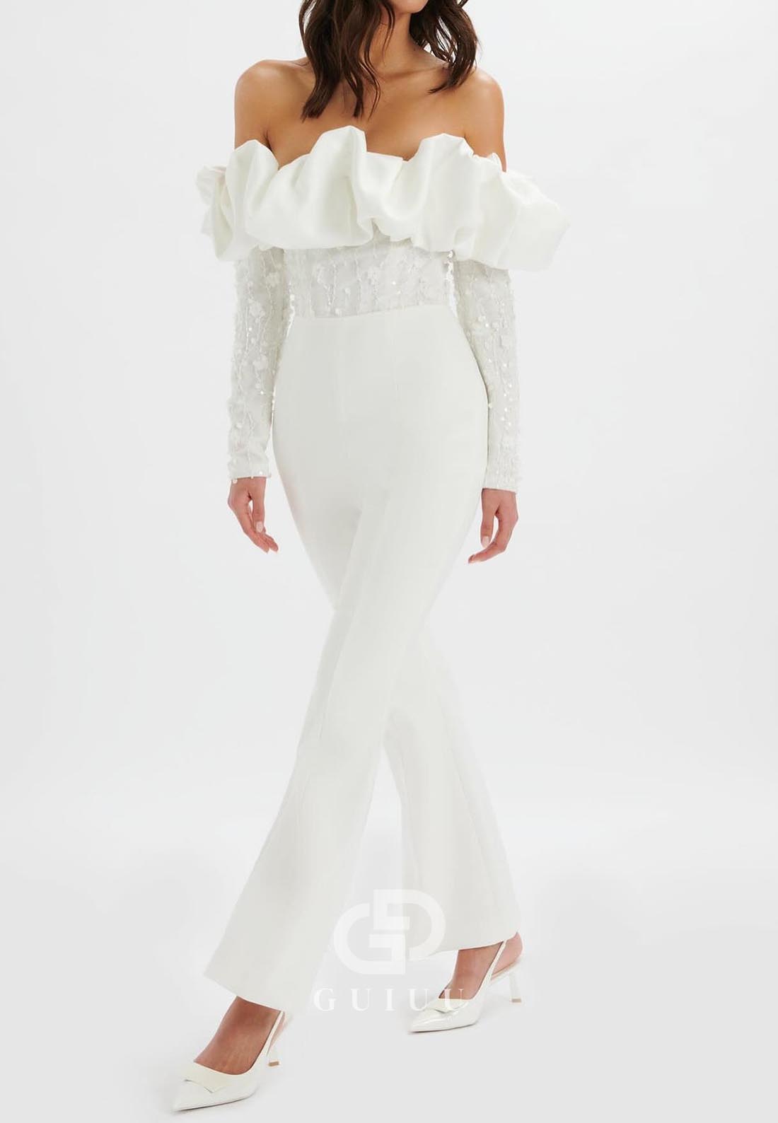 Jumpsuit Off-Shoulder Long Sleeves Corset Wedding Dress