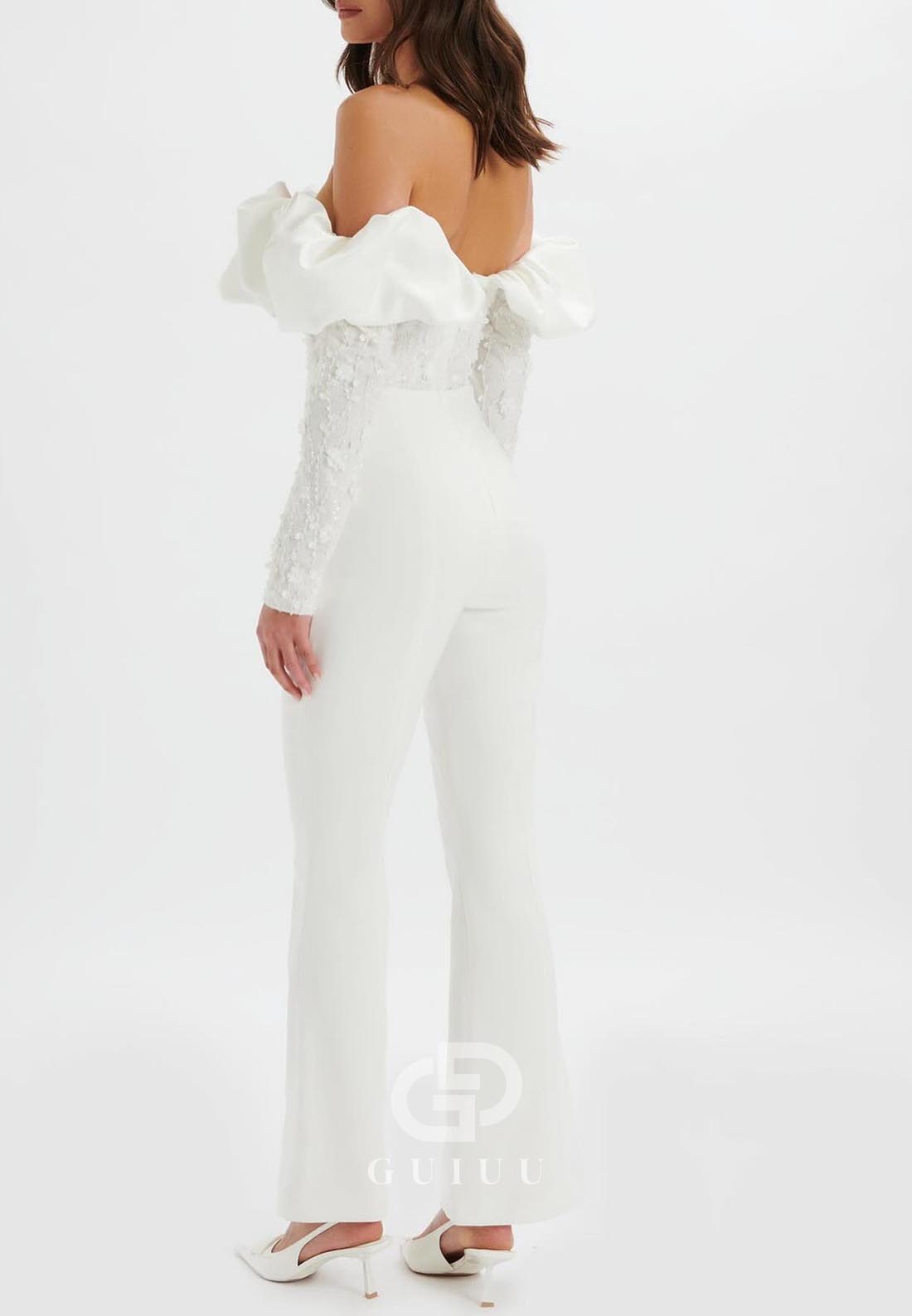 Jumpsuit Off-Shoulder Long Sleeves Corset Wedding Dress