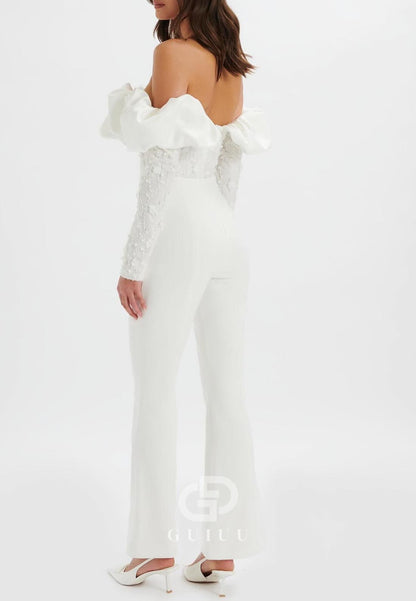 Jumpsuit Off-Shoulder Long Sleeves Corset Wedding Dress