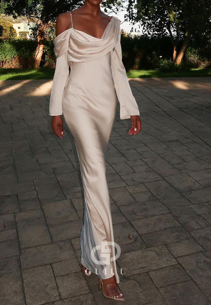 Simple Long Sleeves V-Neck Sheath Evening Dress