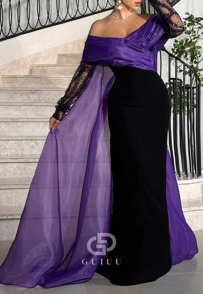 Sheath Off-Shoulder Long Sleeves Sequins Evening Dress