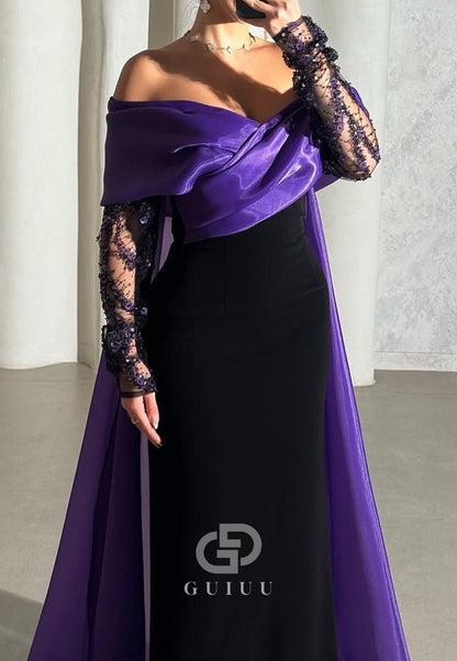 Sheath Off-Shoulder Long Sleeves Sequins Evening Dress