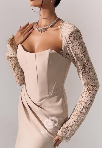 Long Sleeves Sweetheart Ruched Floor-Length Evening Dress