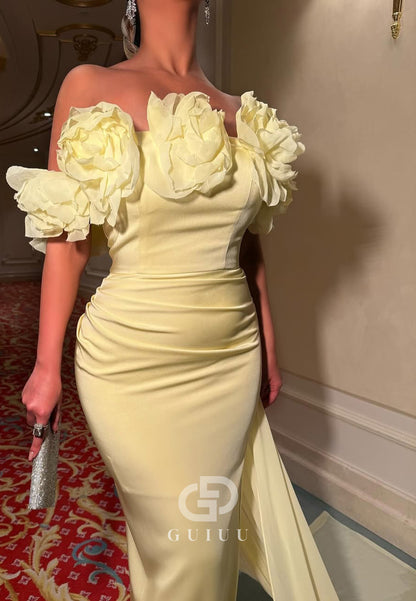 Daffodil Sleeveelss Off-Shoulder Floral Appliques Prom Dress