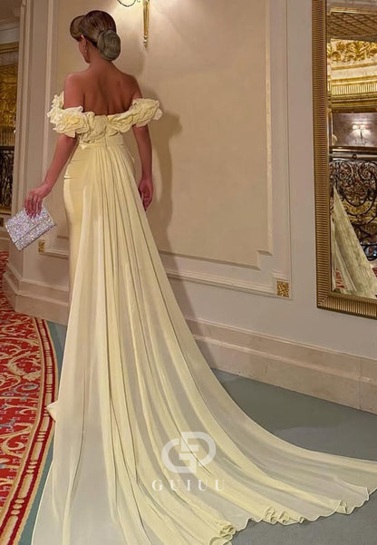 Daffodil Sleeveelss Off-Shoulder Floral Appliques Prom Dress