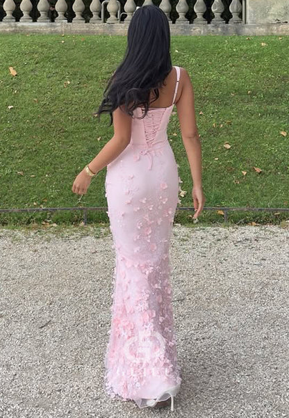 Blushing Pink Spaghetti Straps Sweetheart Sequins Evening Dress