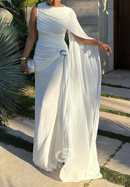 White One Shoulder Scoop Ruched A-Line Prom Dress