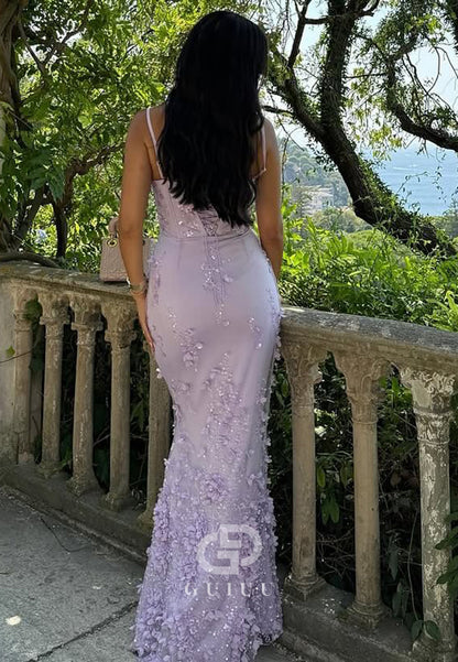 Lilac Sleeveless Strapless Lace-Up Back Appliques Prom Dress
