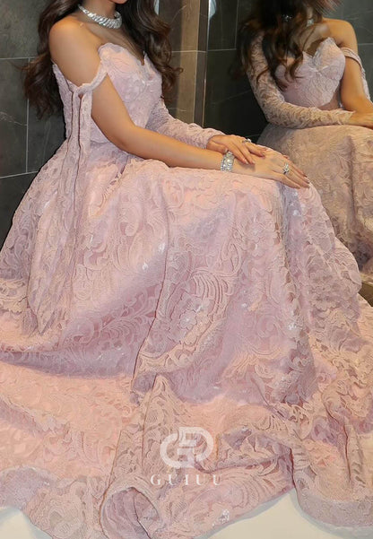 Blushing Pink Long Sleeves Scoop Empire-Waist Prom Dress