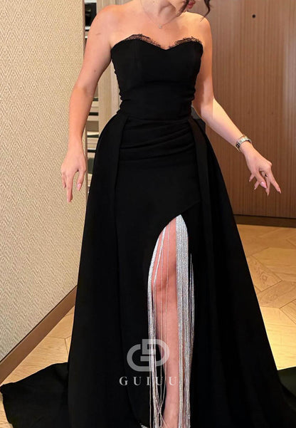 Black Sleeveless Strapless Sequins A-Line Prom Dress