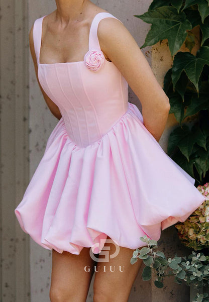 Blushing Pink Spaghetti Straps Square A-Line Homecoming Dress