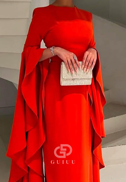Red Long Sleeves Scoop Corset Sheath Evening Dress