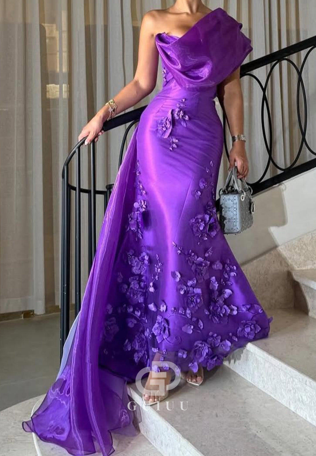 Regency One Shoulder Sleeveless Appliques Evening Dress