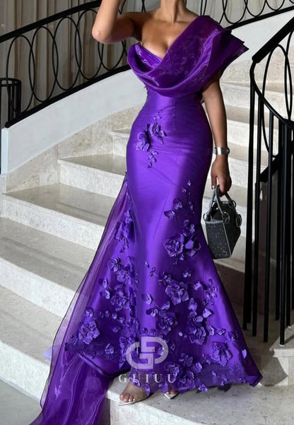 Regency One Shoulder Sleeveless Appliques Evening Dress