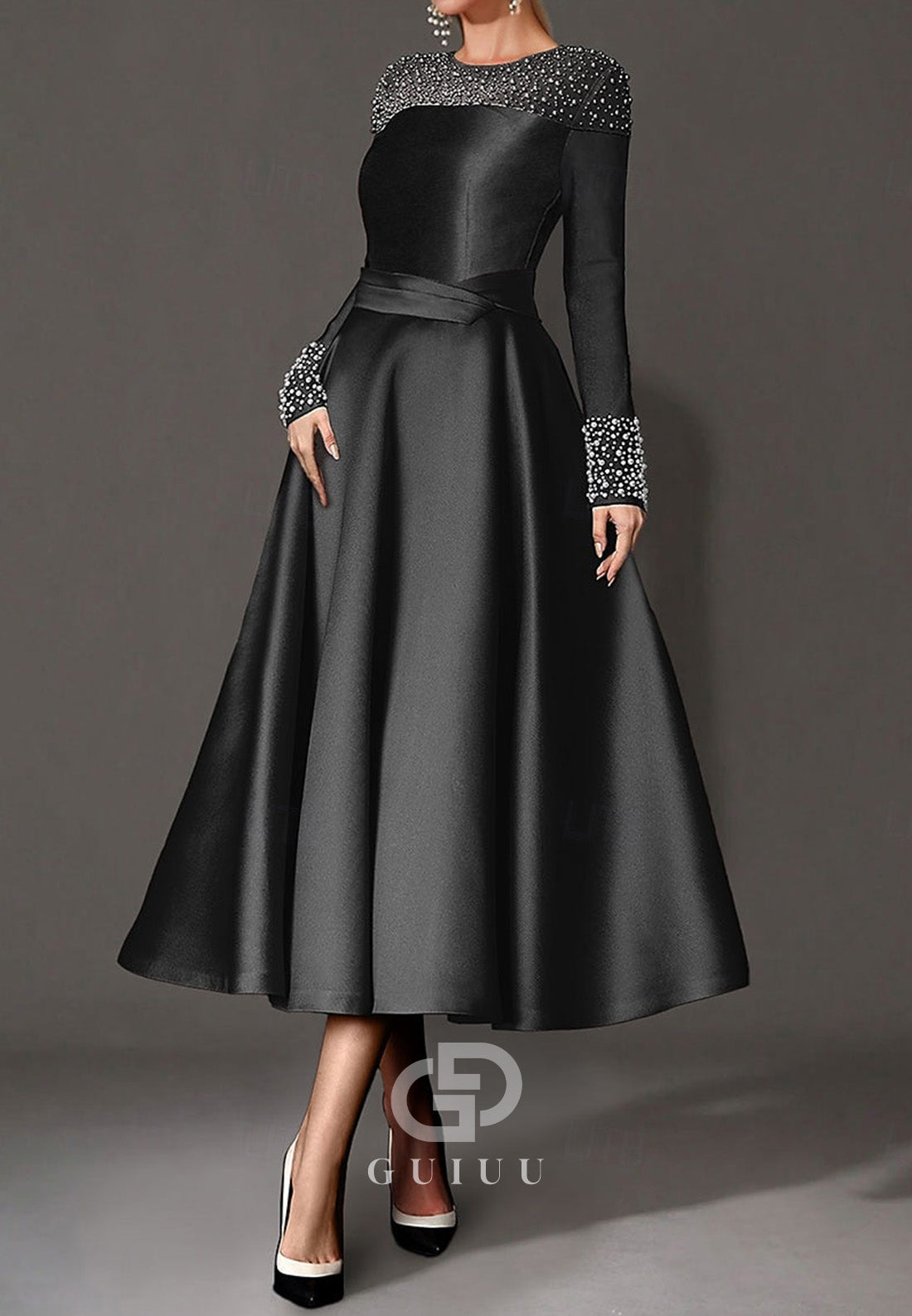 Elegant Dress Formal Tea Length Long Sleeves Mother of the Bride Dress