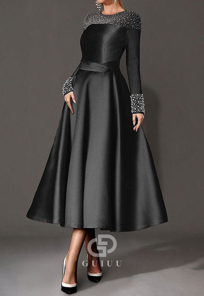 Elegant Dress Formal Tea Length Long Sleeves Mother of the Bride Dress