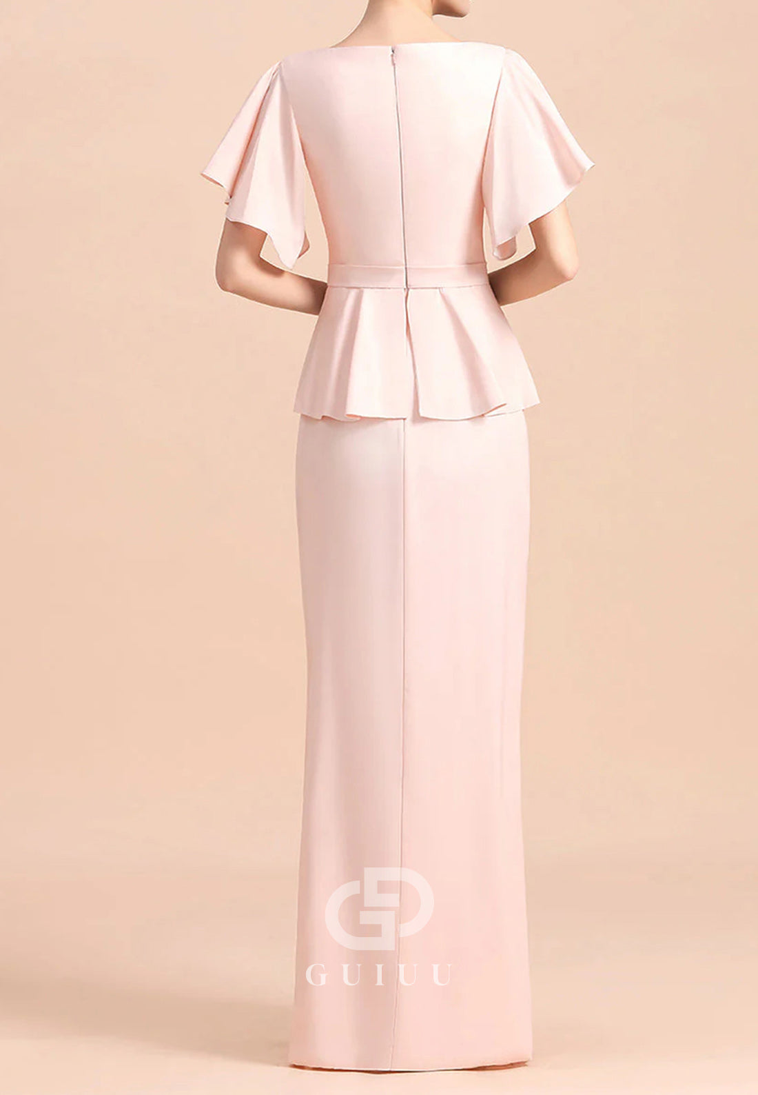 Blushing Pink Short Sleeves V-Neck Empire-Waist Mother of the Bride Dress