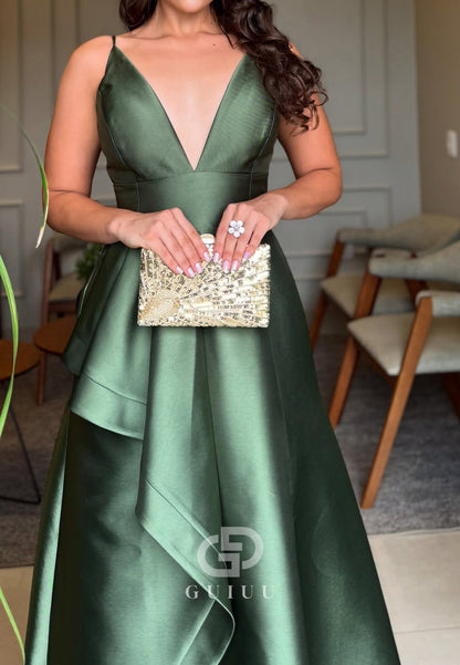 Deep V-Neck Spaghetti Straps A-Line Evening Dress