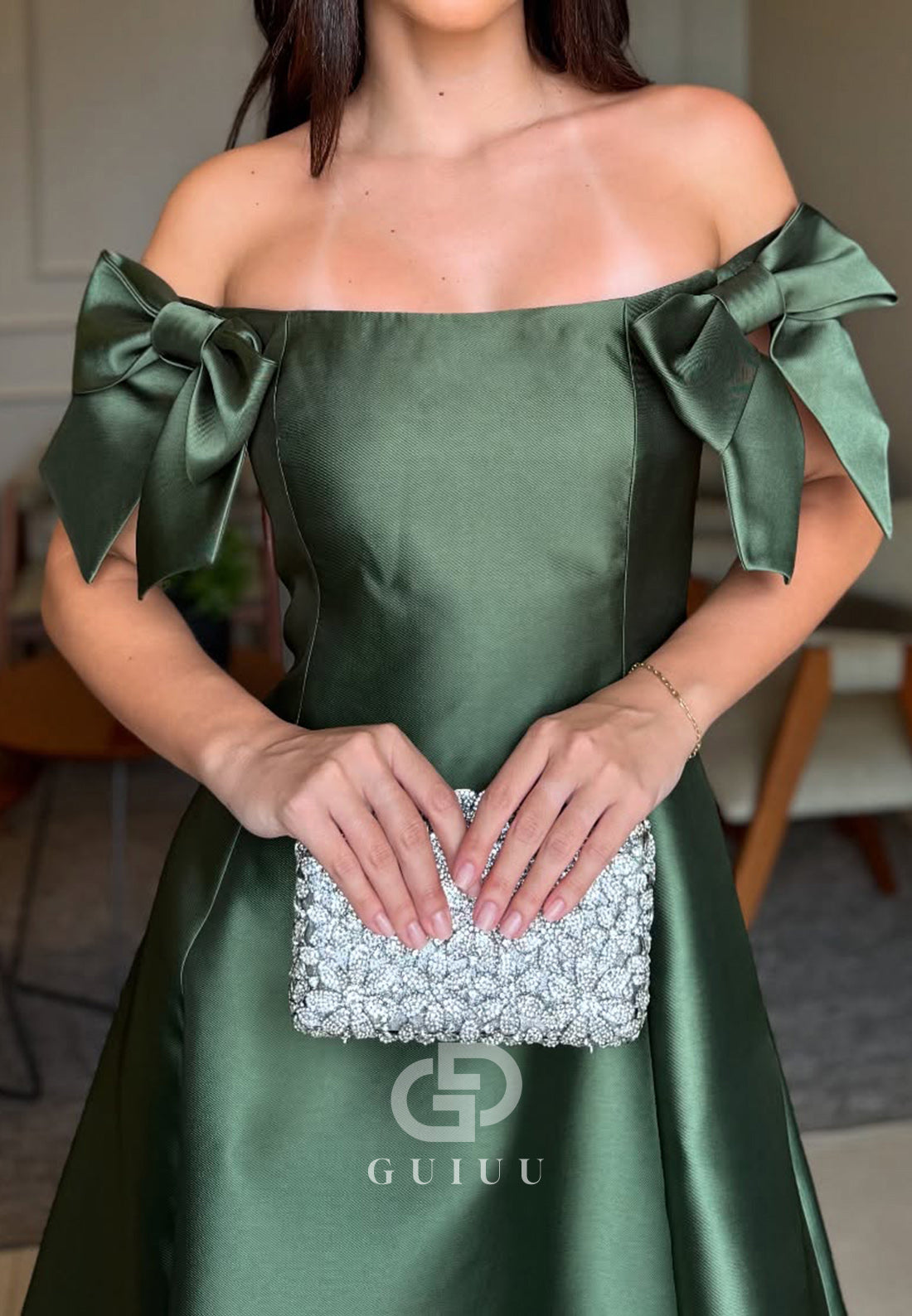 A-Line Off-Shoulder Bowknot Satin Evening Dress