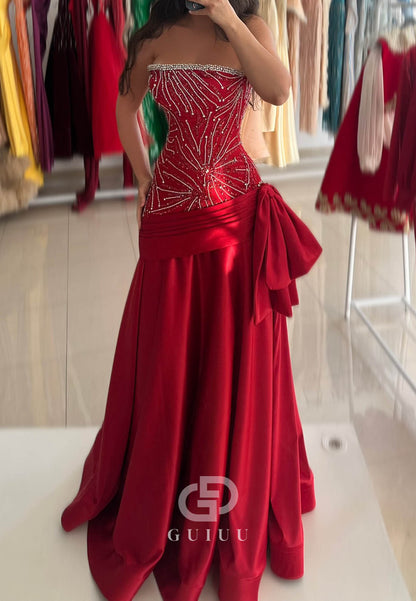 Red Sleeveless Strapless Sequins Mermaid Prom Dress