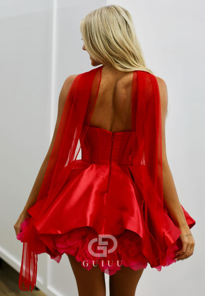 Red Sleeveless Strapless Corset Short Homecoming Dress