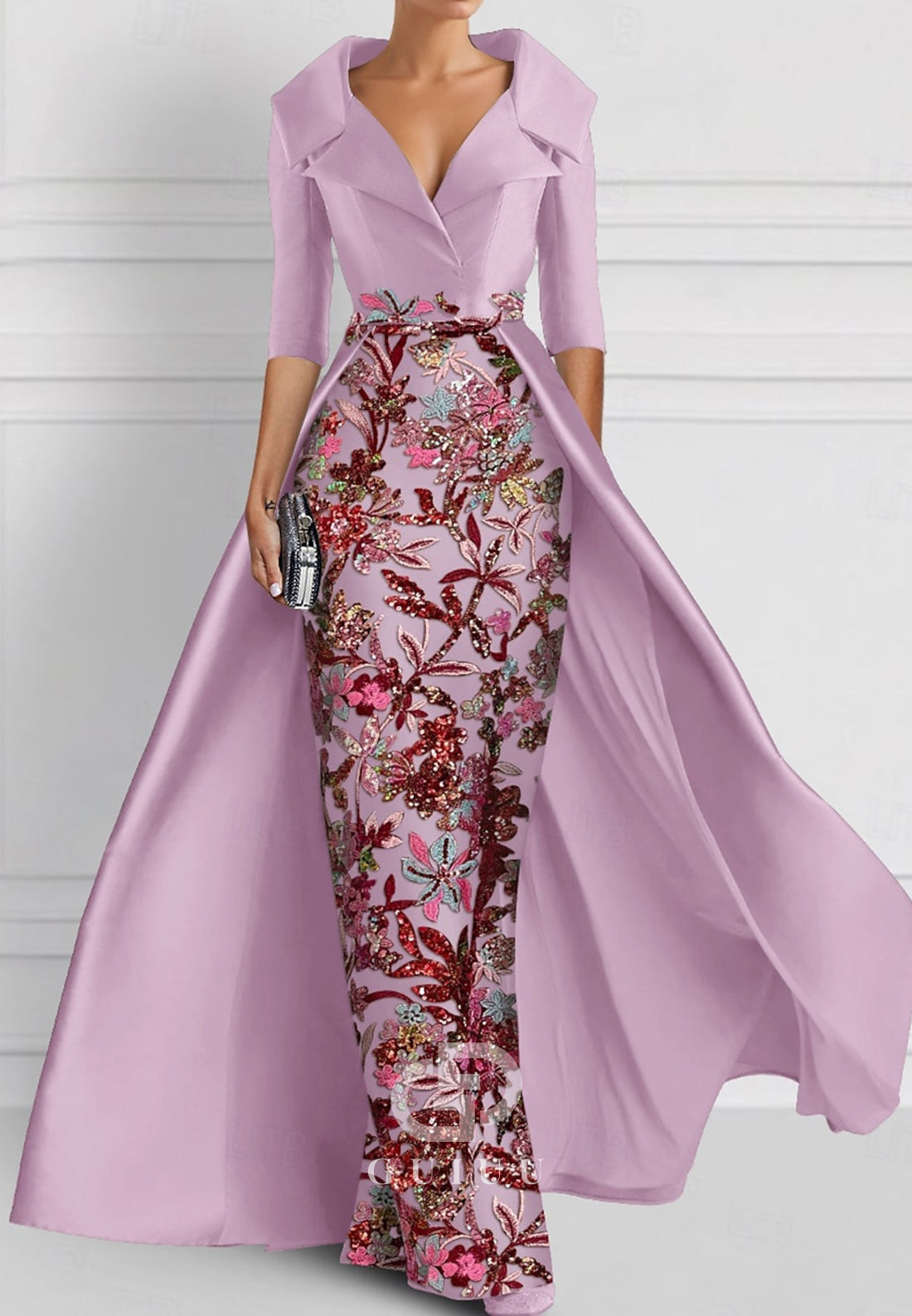 Charming Sheath V-Neck Half Sleeves Appliques Mother of the Bride Dress