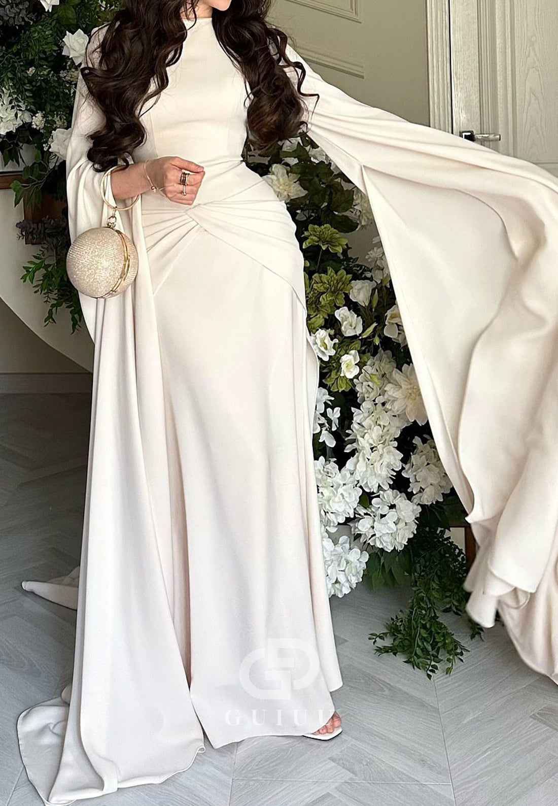 White A-Line Cape A-Line Ruched Mother of the Bride Dress