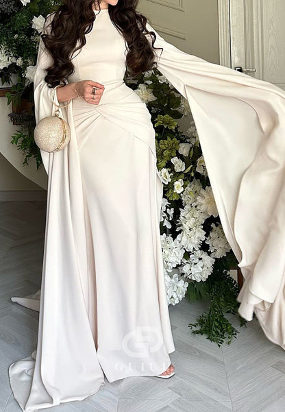 White A-Line Cape A-Line Ruched Mother of the Bride Dress