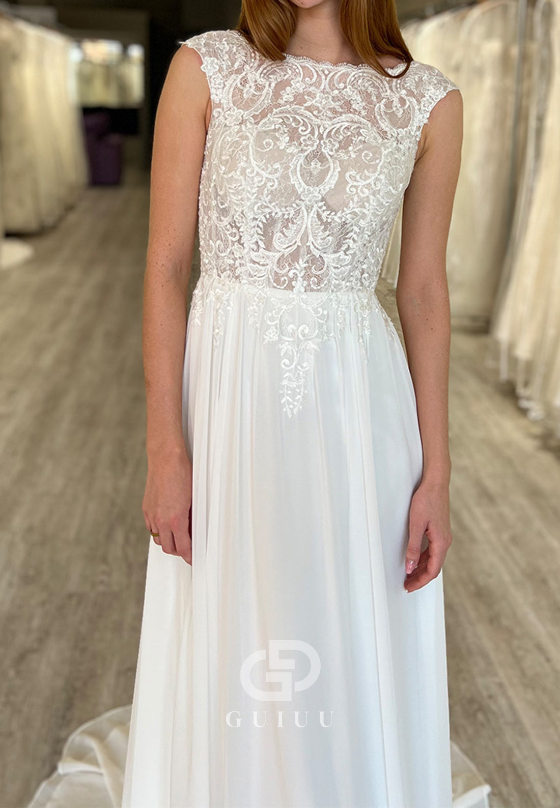 A-Line Sleeveless Scoop Corset Chiffon Wedding Dress