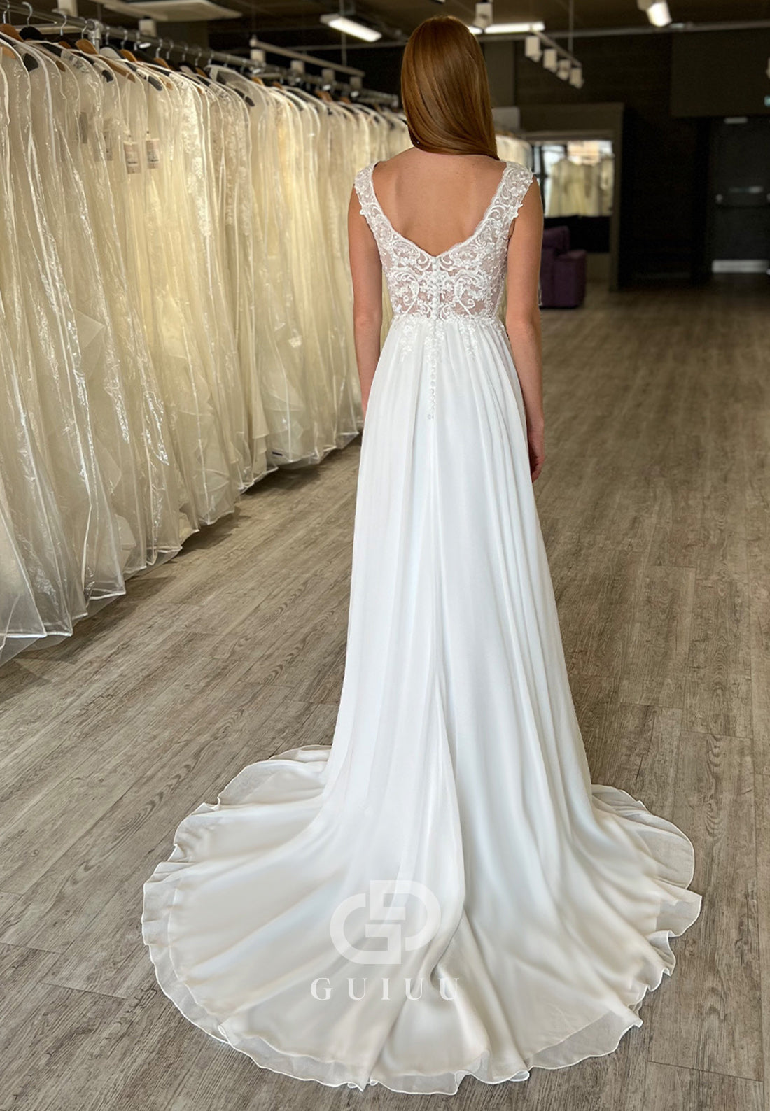 A-Line Sleeveless Scoop Corset Chiffon Wedding Dress