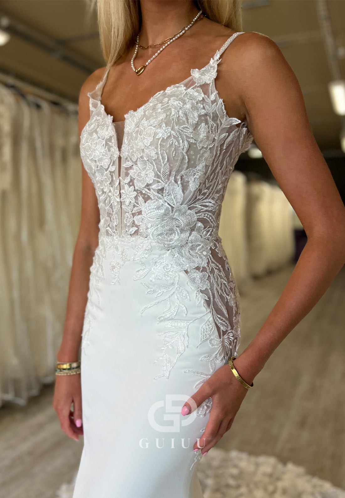 Spaghetti Straps Sweetheart Corset Tulle Mermaid Wedding Dress