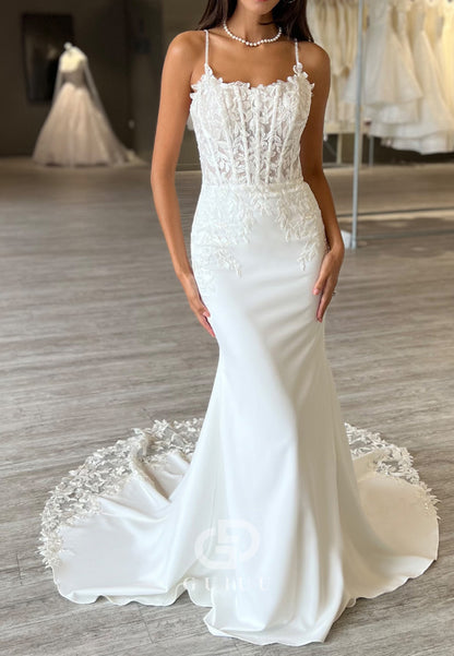 Spaghetti Straps Scoop Corset Tulle Mermaid Wedding Dress