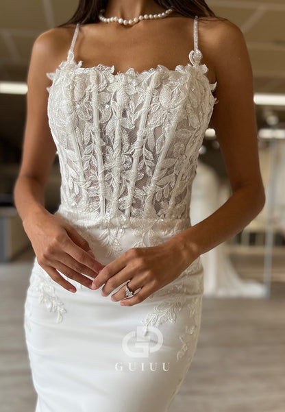 Spaghetti Straps Scoop Corset Tulle Mermaid Wedding Dress