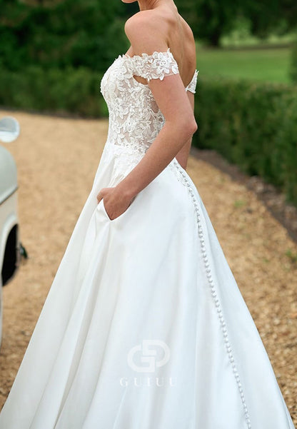 A-Line Off-Shoulder Sleeveless Corset Tulle Wedding Dress
