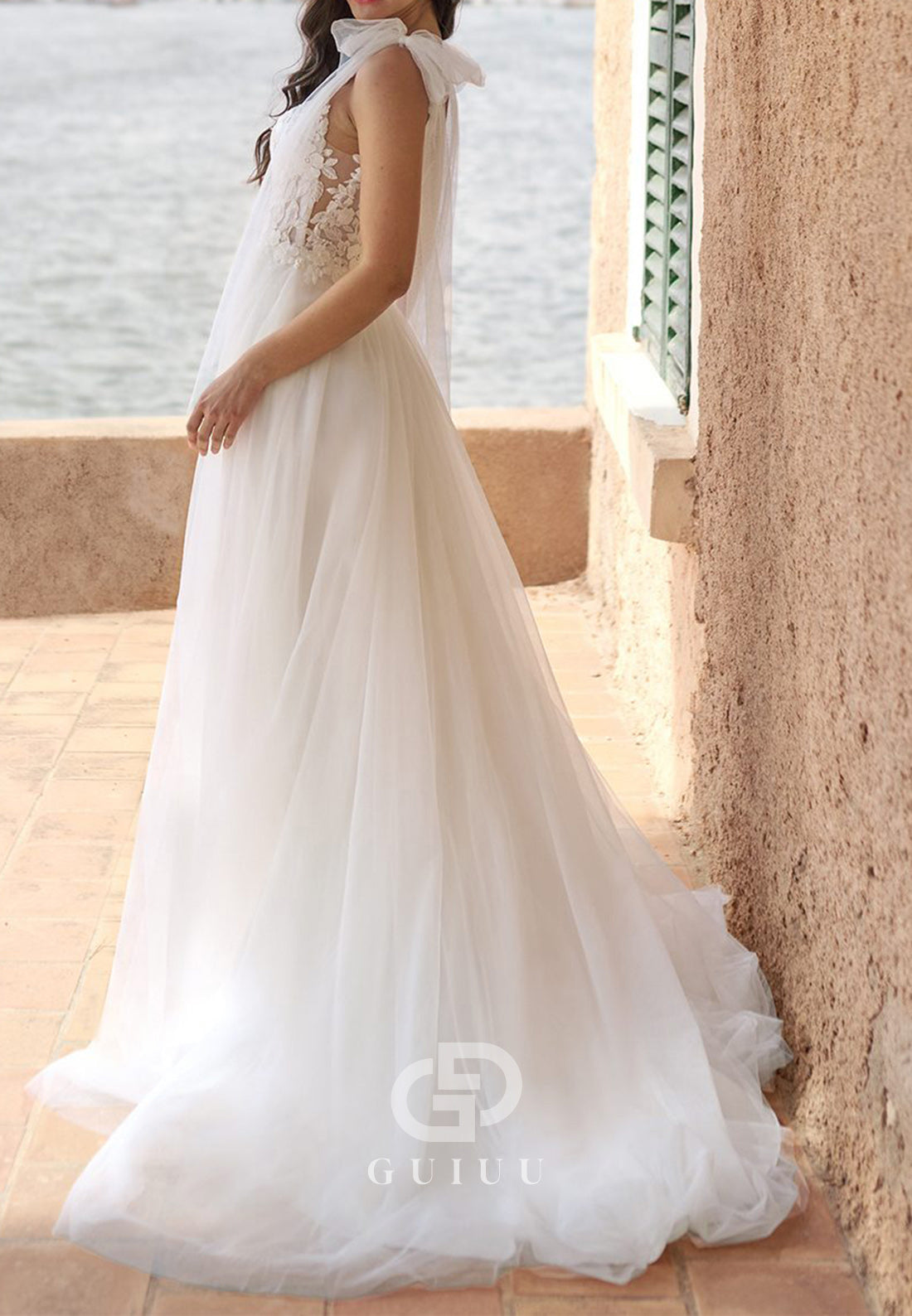 Spaghetti Straps V-Neck Corset Tulle Lace Wedding Dress