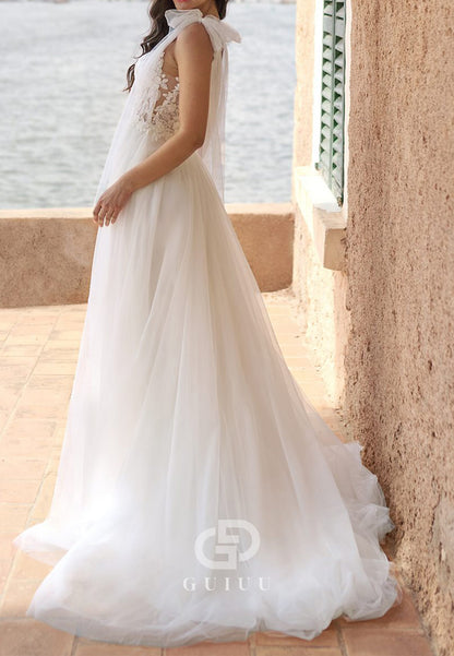 Spaghetti Straps V-Neck Corset Tulle Lace Wedding Dress